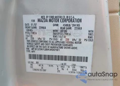 2008 Mazda Tribute S Touring from USA, damaged, VIN 4F2CZ06128KM00161